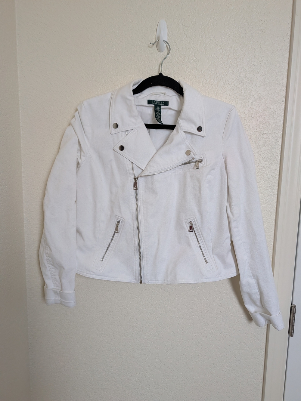 Polo Ralph Lauren White Denim Jacket Size 10 Cotton Blend Women's Lagenlook